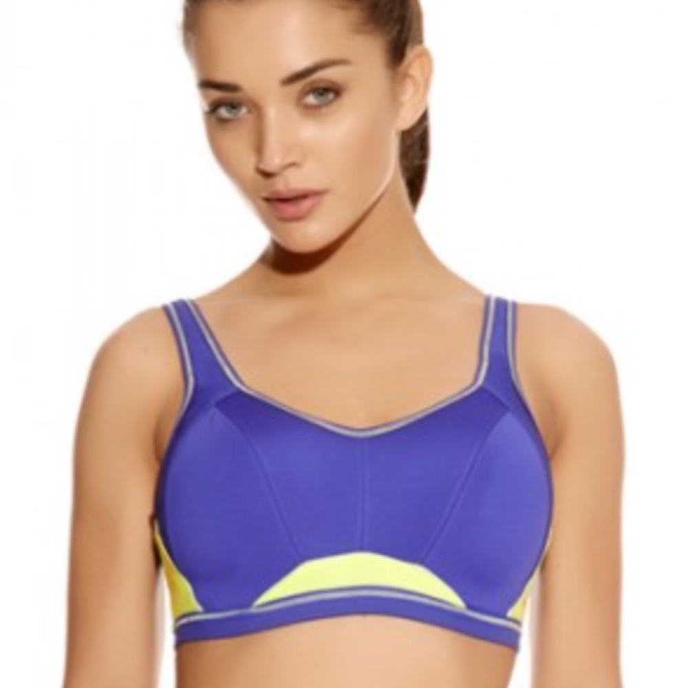 NWOT Freya PURPL/YELO  "Epic" Crop Top/ Sports, 28DDD. *P1063